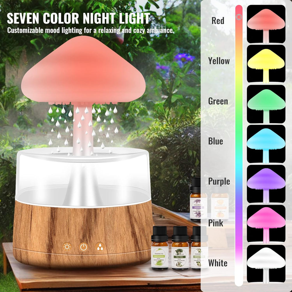 Rain Cloud Humidifier Night Light Aromatherapy Essential Oil, Cloud Diffuser with Rain with 7 Changing Colors, Desk Bedside for Sleeping Relaxing Mood, White
