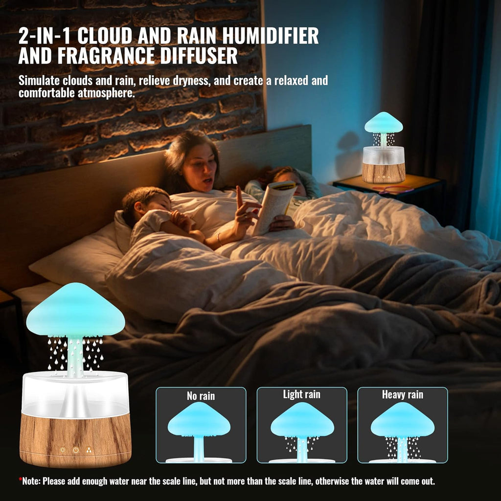 Rain Cloud Humidifier Night Light Aromatherapy Essential Oil, Cloud Diffuser with Rain with 7 Changing Colors, Desk Bedside for Sleeping Relaxing Mood, White